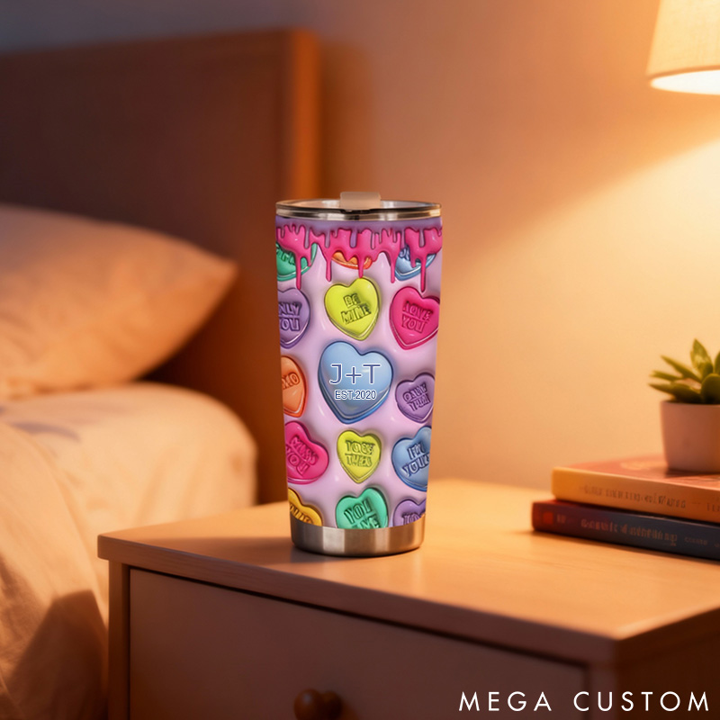 Personalized Couple Colorful Heart Tumbler 3D-Like Effect Tumbler for Boyfriend Couple Christmas Gift Water Bottle