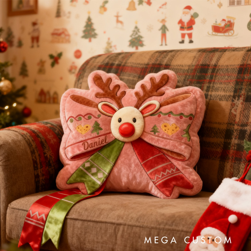 Personalized Santa Moose Throw Pillow Baking Lover Pillow with Name for Kids Girl Boy Christmas Gifts Loving Room Decor