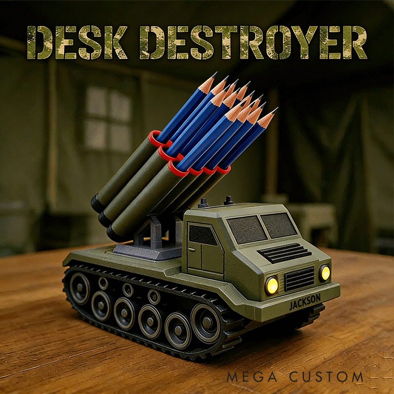 Personalized Military Tank Pen Holder Army Inspired Desk Organizer Model – Unique Gift for Office