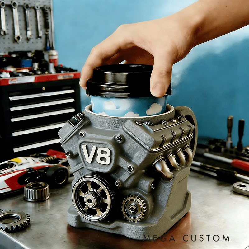 Personalized V8 Engine Ice Cream Pint Holder Funny and Useful Dessert Gift