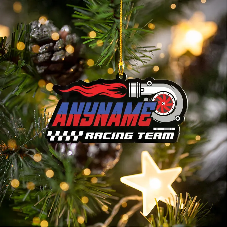 Custom Racing Name Ornament Personalized Speedy Racing Motorsport Name Christmas Ornament Car Racing Gift, Drift Car Engine Ornament