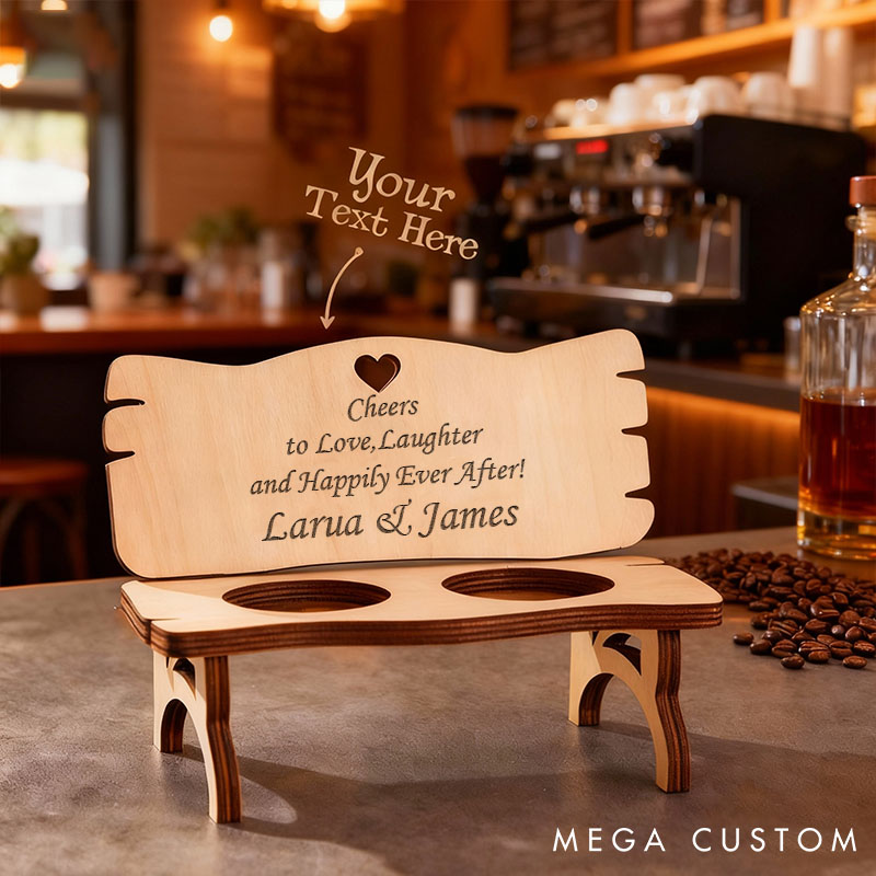 Personalized Wooden Shot Glass Holder Custom Couple Wooden Bench With Shot Glasses Couple Shot Tray for Husband Wife