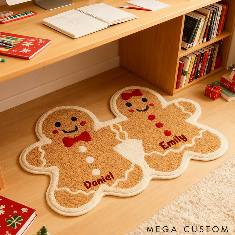 Personalized Couple Gingerbread Graphic 3D Print Christmas Rug Custom Newlyweds Christmas Carpet Our First Christmas Gift for Him Her Husband Wife