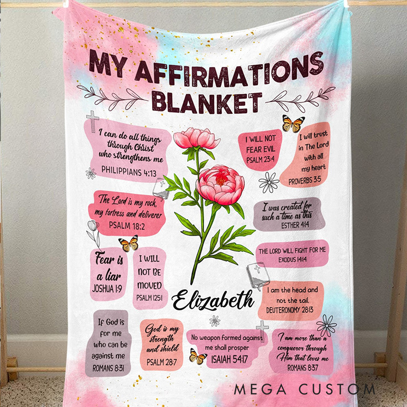 Personalized My Affirmations Soft Throw Blanket with Name and Birth Month Flower Home Decor Religious Gift Faith Gift for Christian Women