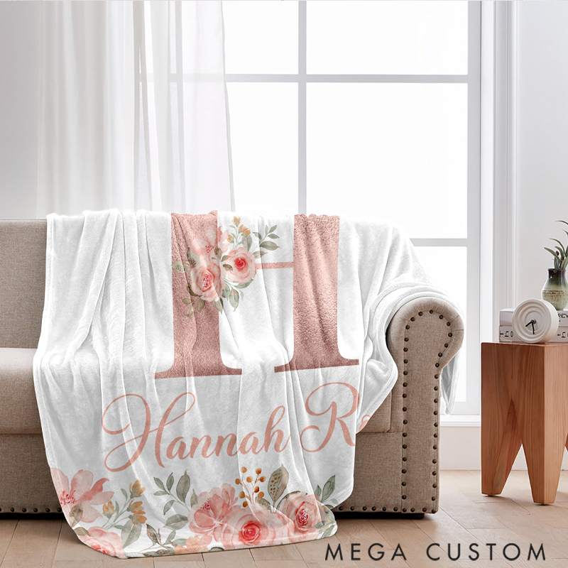 Personalized Pink Lovely Floral Blanket Christmas Gift for Mom Grandma