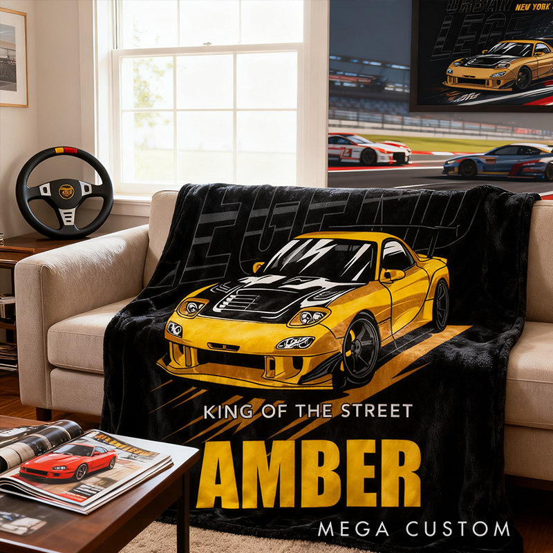Personalized JDM Car Blanket Custom Name Racing Car Fleece Blanket Gift for Men Boys and Racing Lovers