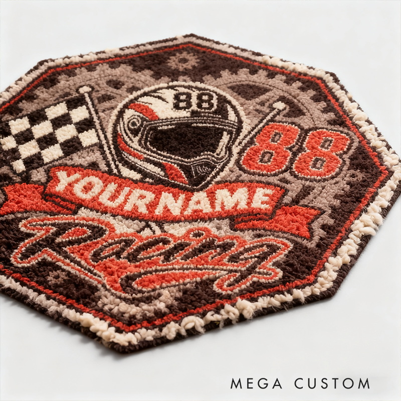 Personalized Racing Rug Custom Name Race Track Theme Carpet for Garage Bedroom or Living Room