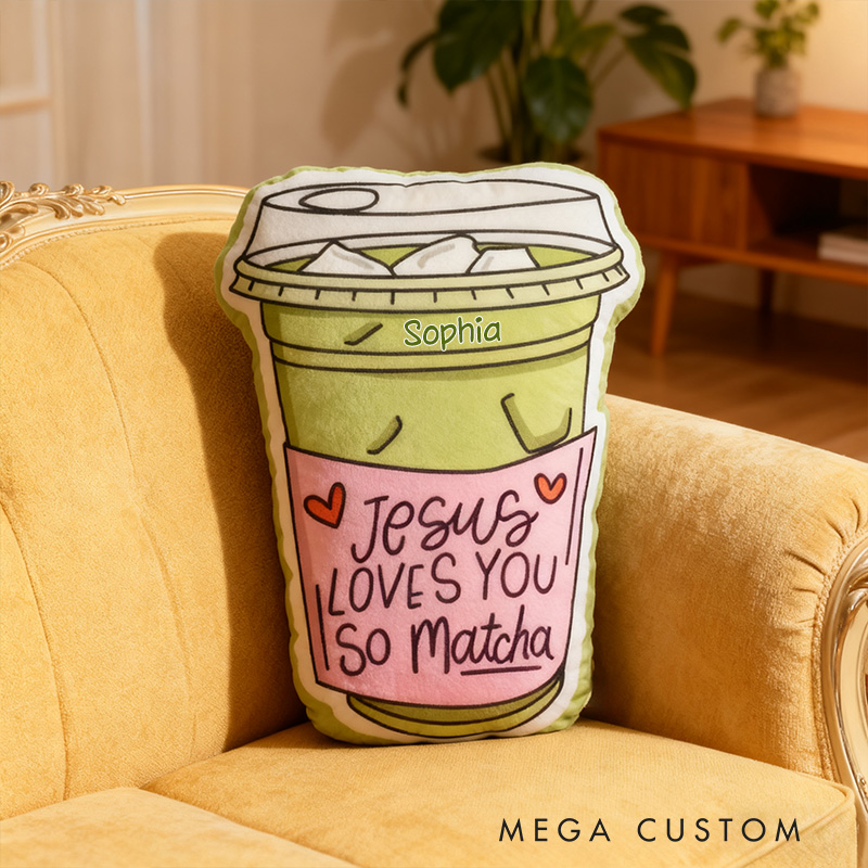 Personalized Jesus Loves you so Matcha Pillow with Custom Name Home Decor Religious Gift for Women Birthday Gift for Matcha Lover