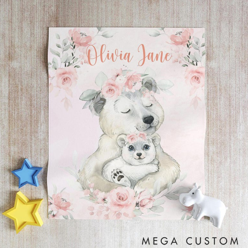 Personalized Mom And Baby Koala Custom Name Floral Elephant Blanket Flowers Room Decor for Mom Grandma Kids