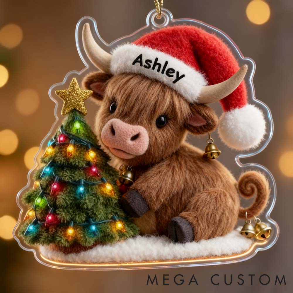Personalized Pet Lover Highland Cow Christmas Ornament