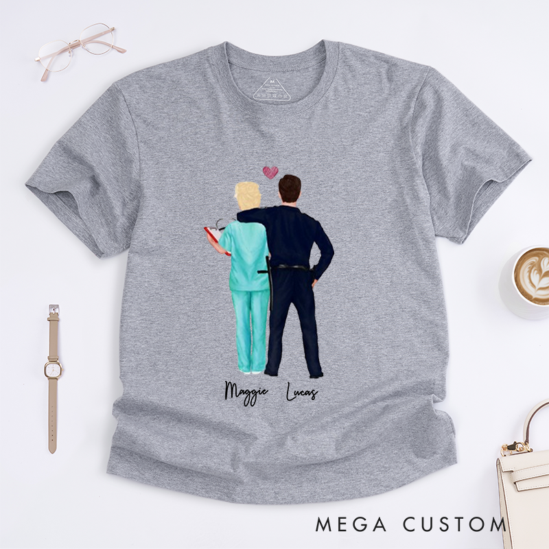 Personalized Couple in Uniform Nurse Design Gift for Wife Police Officer T-Shirt