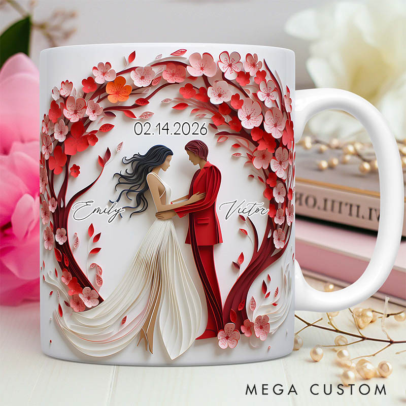 Personalized Wedding Mr. and Mrs. Mug Custom Couple Graphic 3D Print Mug Valentine's Mug Engagement Married Anniversary Mug for Newlyweds