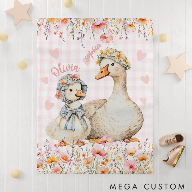 Personalized Silly Goose Baby Custom Name Floral Goose Blanket Flowers Room Decor for Mom Grandma Kids