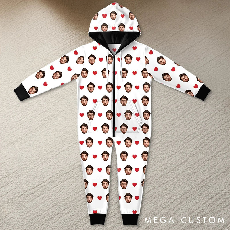 Personalized Photo Adult Onesie for Girlfriend Wife Custom Anniversary Christmas Gift Women's Onesie with Husband Face Wear Your Love