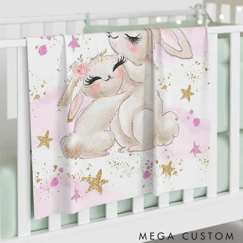 Personalized Bunny Baby Custom Name Floral Rabbit Blanket Flowers Room Decor for Mom Grandma Kids