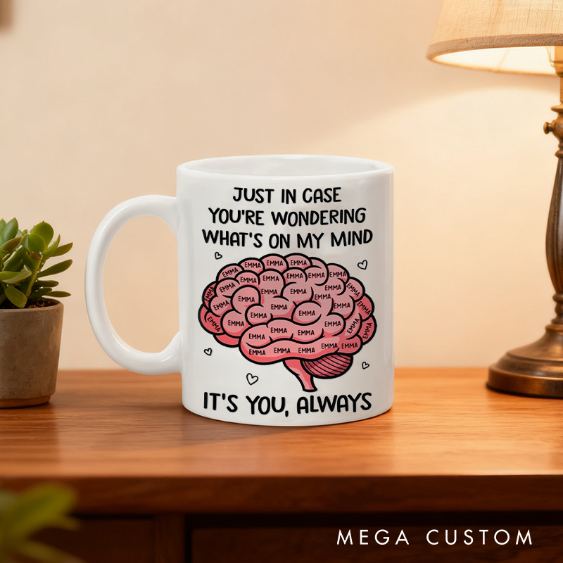 Personalized Love Brain Mug Custom Anniversary Wedding Gifts for Husband Wife Valentines Mug with Boyfriend Girlfriend Name