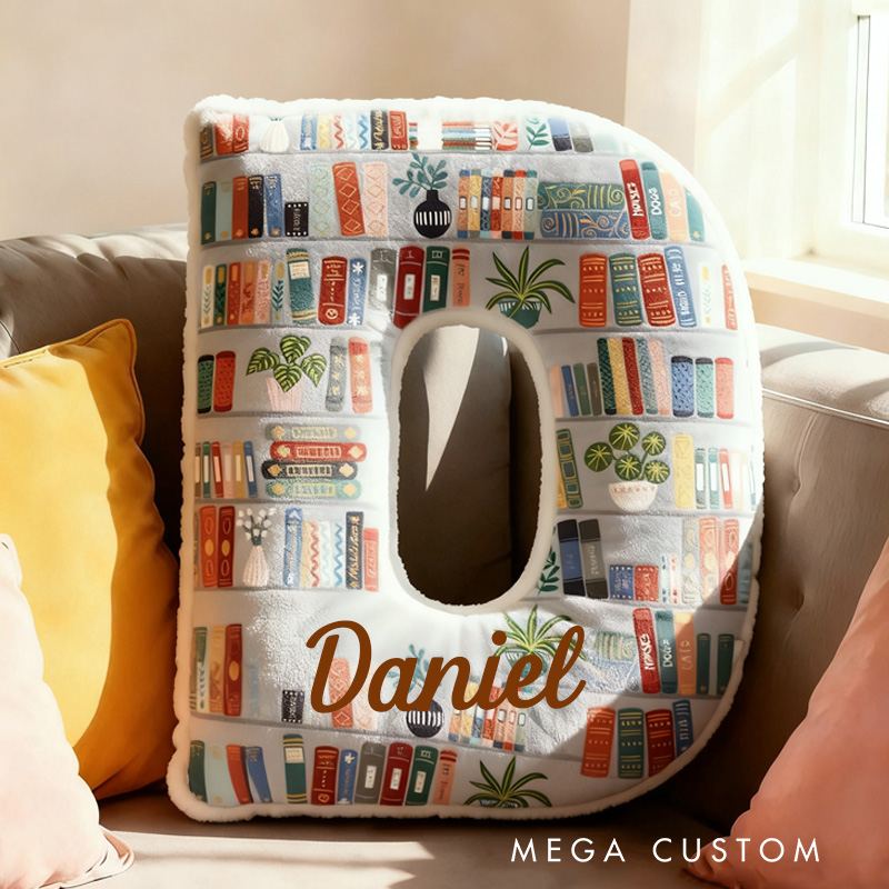 Personalized Bookish Alphabet Throw Pillow Book Letter Pillow with Name Bookish Initial Reader Pillow Gift for Book Lover Home Decor