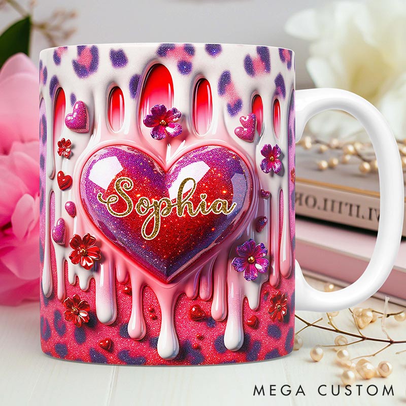 [Copy]Personalized 3D Printing Pink Heart Glittering Mug Custom Names Mug Edge-to-Edge Mug Valentine's Day Gift for Wife for Grilfriend for Her