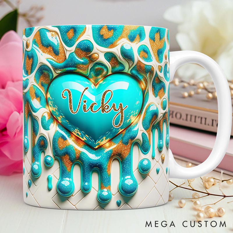 Personalized 3D Printing Pink Heart Glittering Mug Custom Names Mug Edge-to-Edge Mug Valentine's Day Gift for Wife for Grilfriend for Her