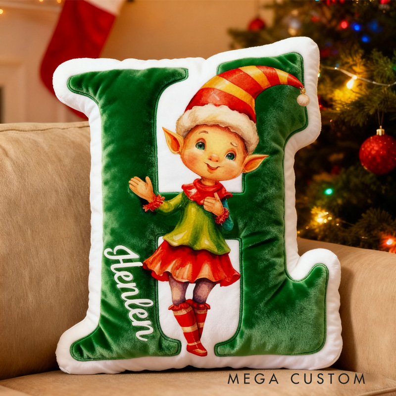 Personalized Reading Elf Alphabet Throw Pillow Book Elf Letter Pillow with Name Bookish Initial Reader Pillow Gift for Kids Boys Girl Book Lover Christmas Gift