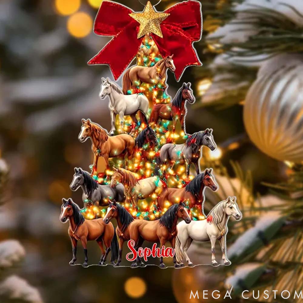 Personalized Pet Lover Custom Christmas Horse Pine Tree Shape Christmas Ornament
