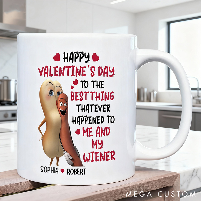 Personalized Happy Valentine’s Day To Me and My Wiener Custom Couple Coffee Mug Funny Anniversary Gift for Couple