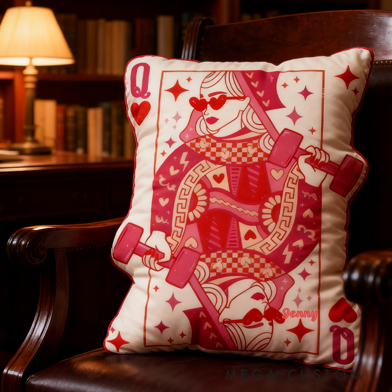 Personalized Graphic 3D Print Pillow Pillow Workout Queen of Hearts Gym Girl Sublimation Design Lift Heavy Shit Gym Rat Weightlifting Pillow for Gym Lovers