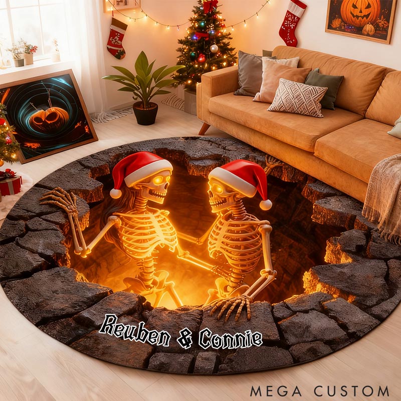 Personalized Couple Skeleton Graphic 3D Print Christmas Rug Custom Newlyweds Christmas Carpet Our First Christmas Gift for Him Her Husband Wife
