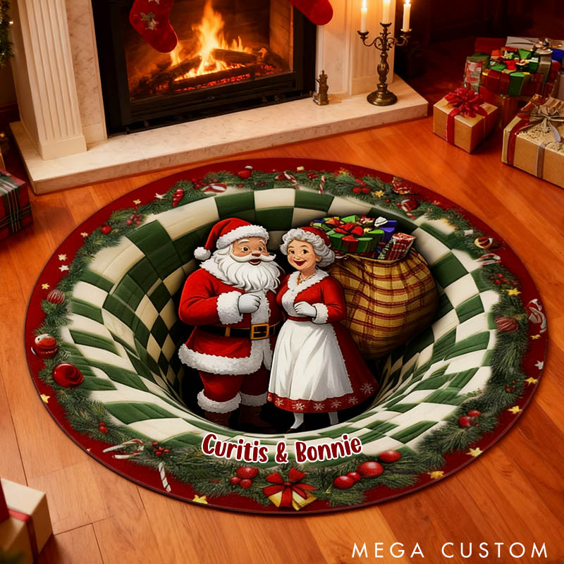 Personalized Couple Santa and Mrs. Claus Graphic 3D Print Christmas Rug Custom Christmas Carpet Our First Christmas Gift for Him Her Husband Wife