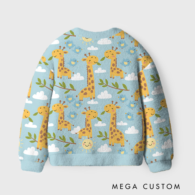 Personalized Cute Blue Giraffe Print Kids Cardigan Sweater Kids Gift