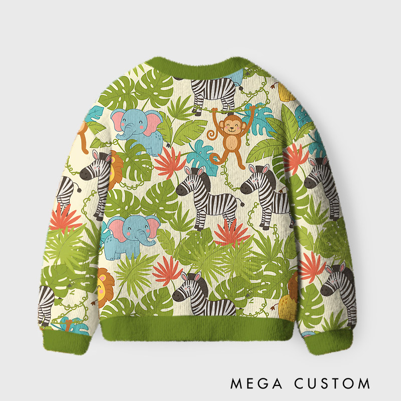 Personalized Jungle Adventure Kids Cardigan Sweater Kids Winter Gift
