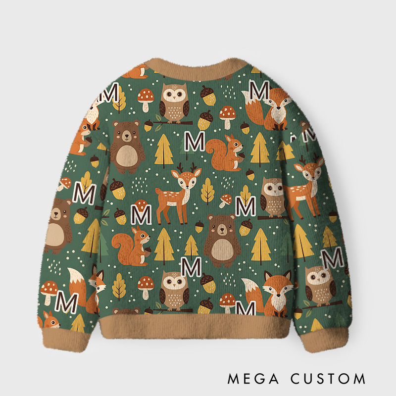 Personalized Woodland Friends Kids Cardigan Sweater Kids Gift