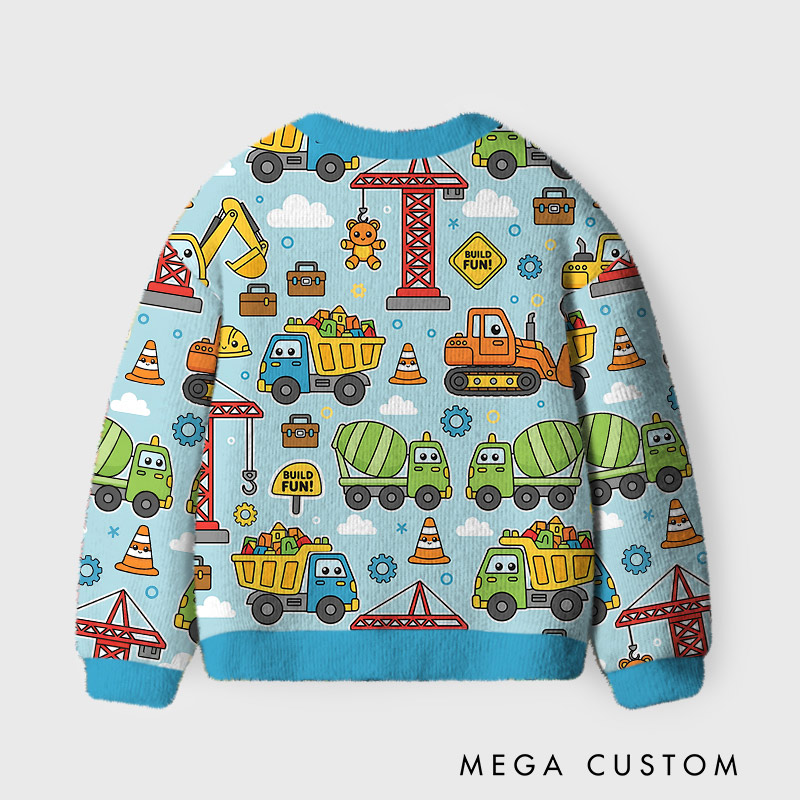 Personalized Construction Theme Kids Ugly Cardigan Sweaters Kids Gift