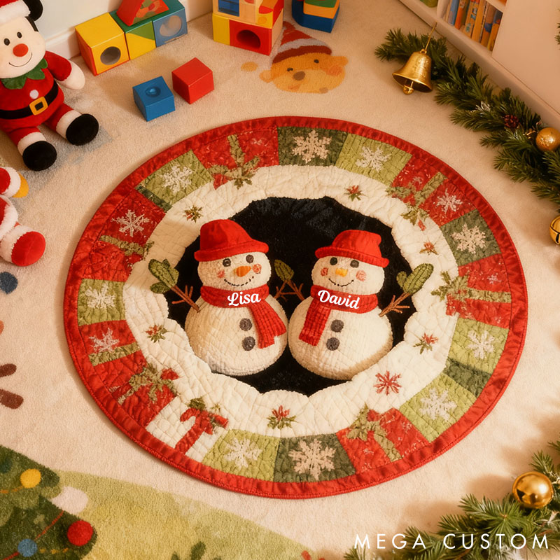Personalized Snowman Christmas Rug Custom Couple Snowman Mat Christmas Decor Gift for Couple