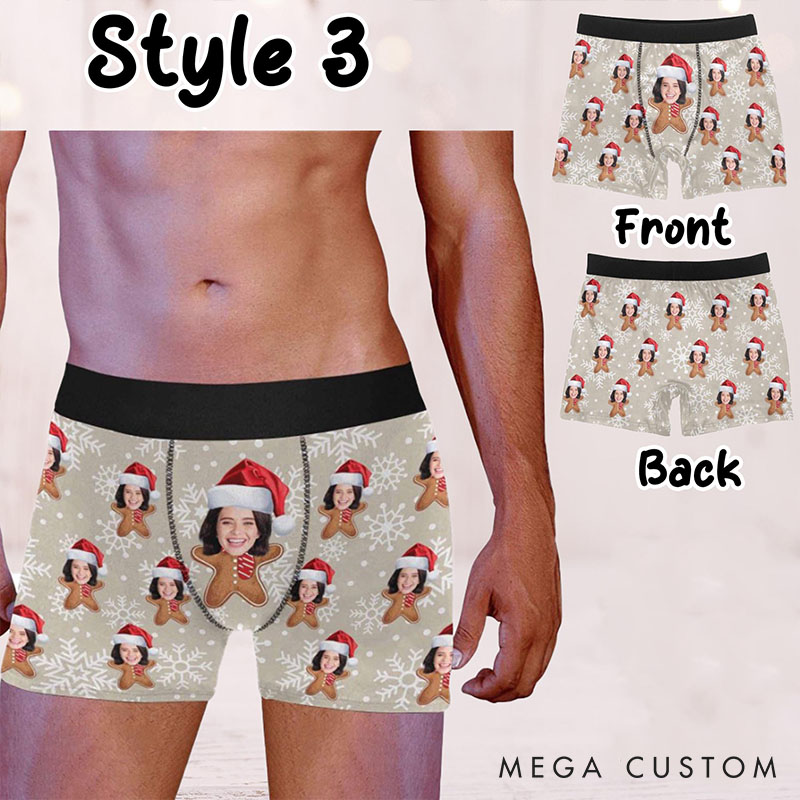 Personalized Girlfriend Wife Face Boxer Briefs Men Christmas Underwear with Woman Face Photo Christmas Gift for Boyfriend Husband