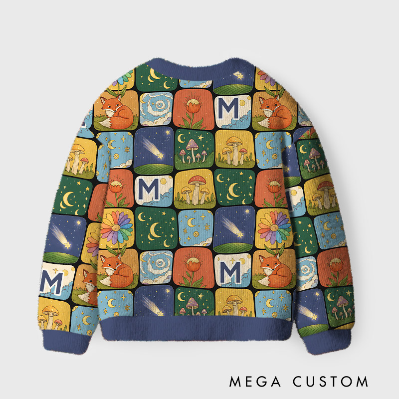 Personalized Forest Night Theme Kids Cardigan Sweaters with Custom Initial Kids Gift
