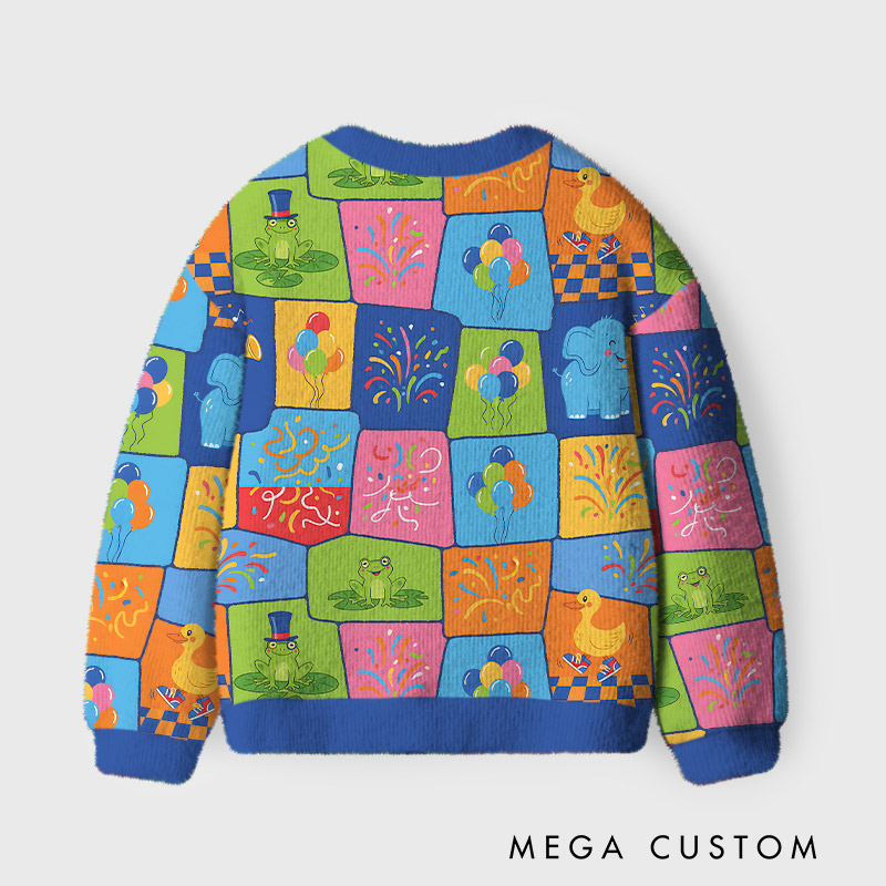 Personalized Colorful Circus Theme Kids Cardigan Sweaters with Custom Initial Kids Gift