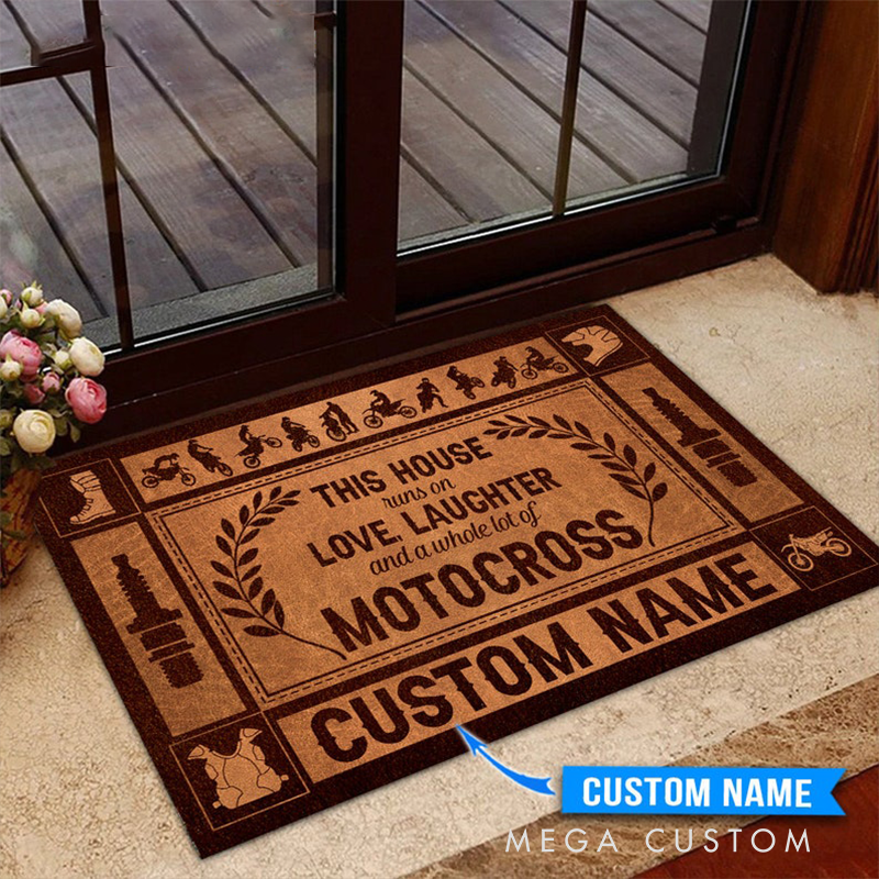 Personalized Motocross Doormat Custom Name Entry Rug Dirt Bike Themed Welcome Mat Gift