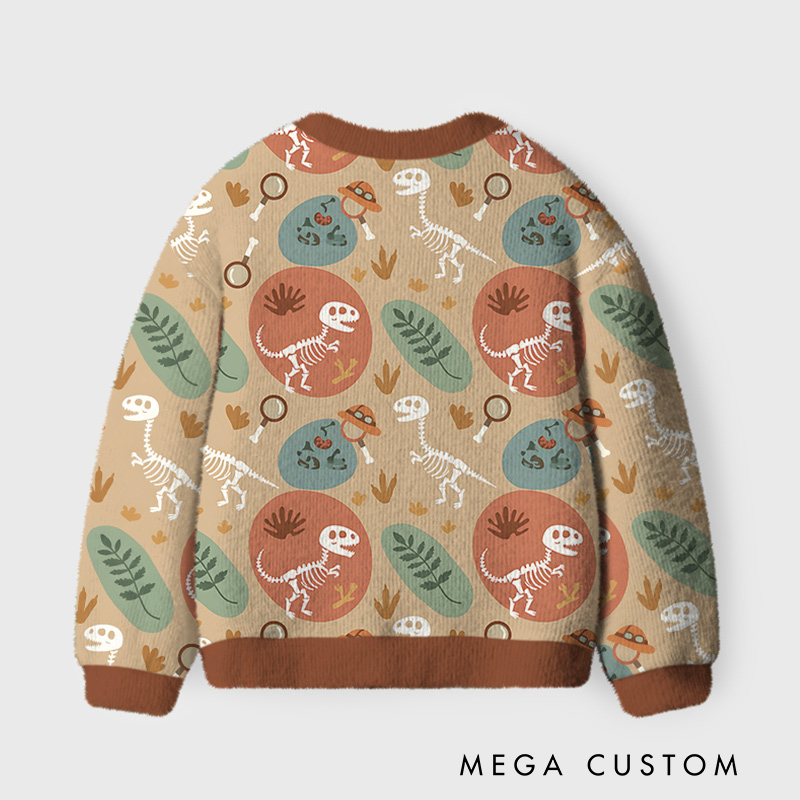 Personalized Dinosaur Fossil Exploration Theme Kids Cardigan Sweaters with Custom Initial