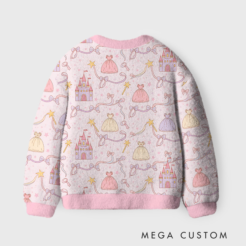 Personalized Princess Castle and Fairytale Dress Theme Kids Cardigan with Custom Initial