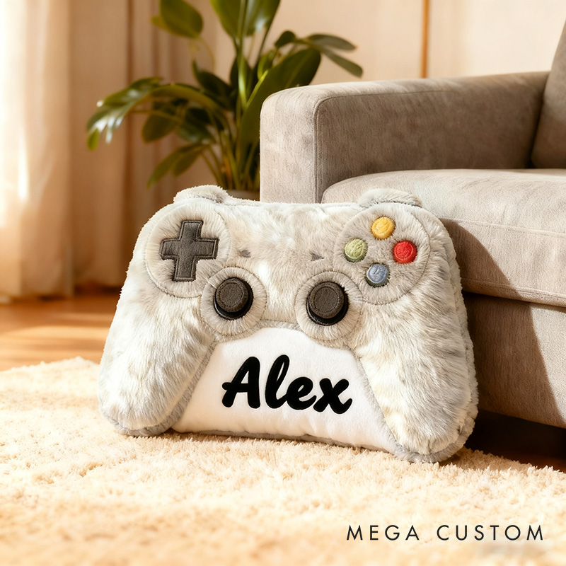 Personalized Graphic 3D Print Grayish White Game Controller Shaped Pillow for Game Lovers Plush Pillow Christmas Gift for Kids