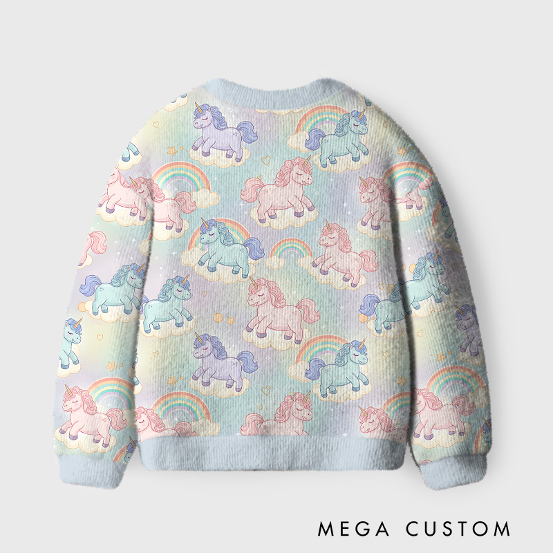 Personalized Rainbow Unicorn Dreamland Theme Kids Cardigan with Custom Initial