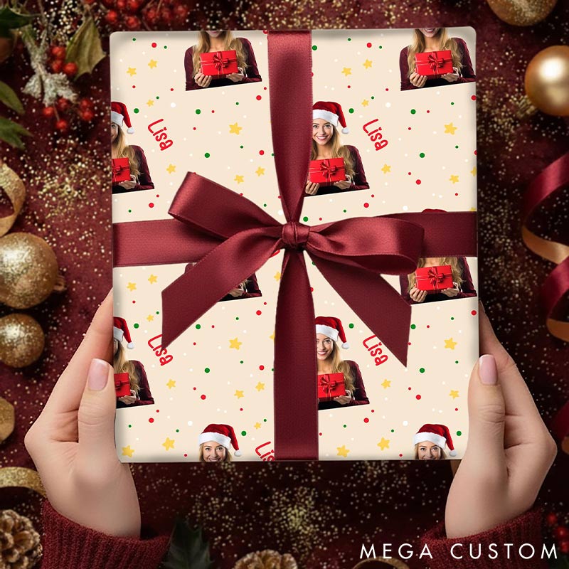 Personalized Funny Christmas Face Photo Cutout Wrapping Paper Unique Photo Gift Xmas Wrap Paper Best Xmas Gift for Boyfriend Girlfriend