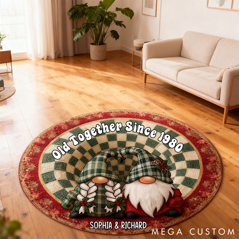 Personalized Christmas Gnome Rug Custom Couple Gnome Holiday Decor Mat Couple Xmas Decor Gift Rug for Husband Wife