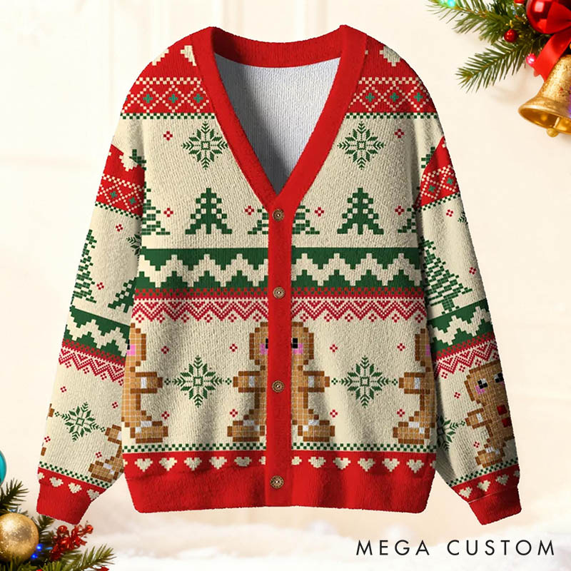 Personalized Couple Gingerbread Christmas Cardigan Sweater Custom Newlyweds Matching Ugly Sweater Cozy Christmas Outfit Christmas Gift for Him Her
