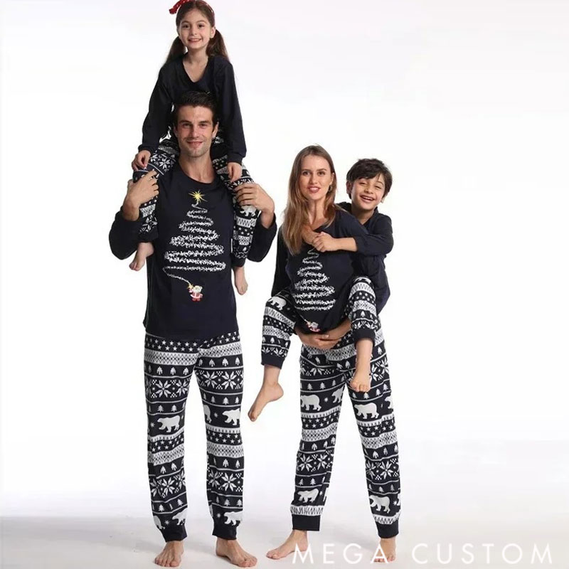 Personalized Christmas Pajamas for Family, Matching Family Christmas PJs Sets Christmas Tree Printed Top Sleepwear Festive Christmas Pajama Sets
