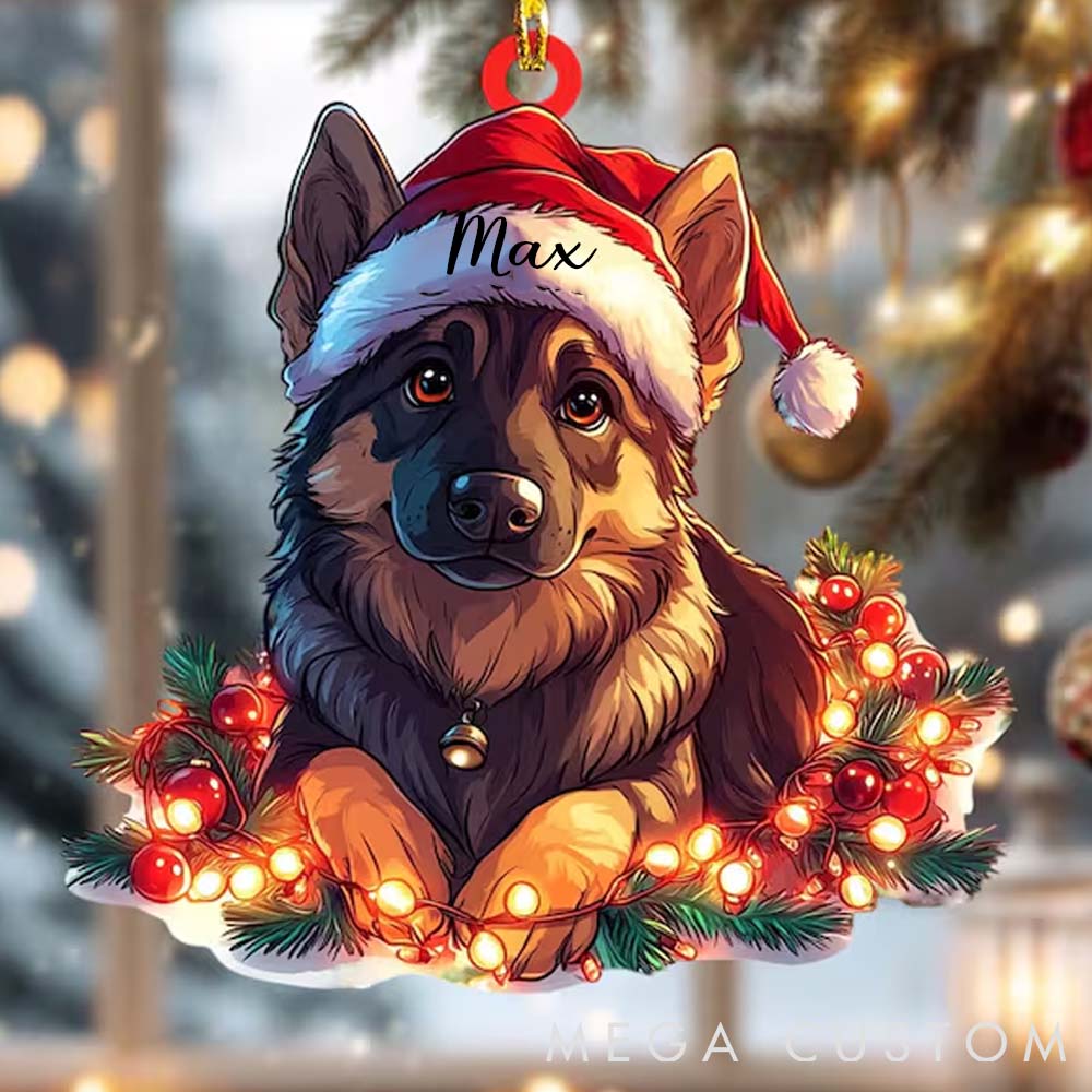 Personalized Pet Lover Cute Pet with Santa Hat Christmas Lights Christmas Ornament