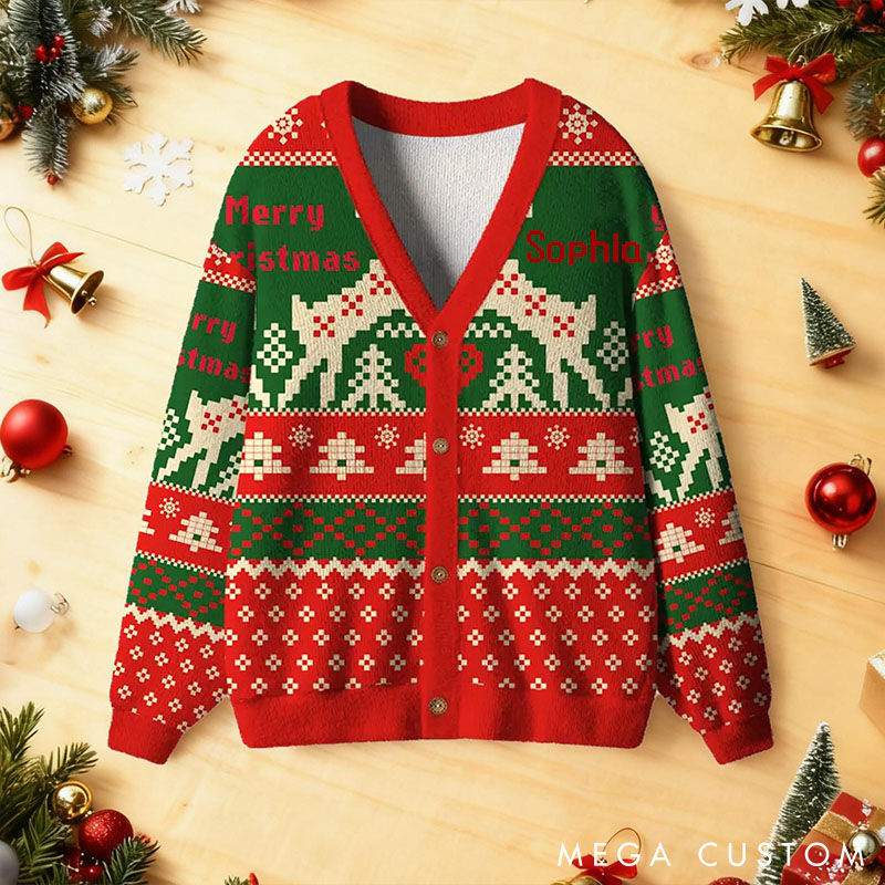 Personalized Vintage Christmas Cardigan Sweaters Custom Christmas Cardigan Sweater for Girlfriend Wife Retro Christmas Gift