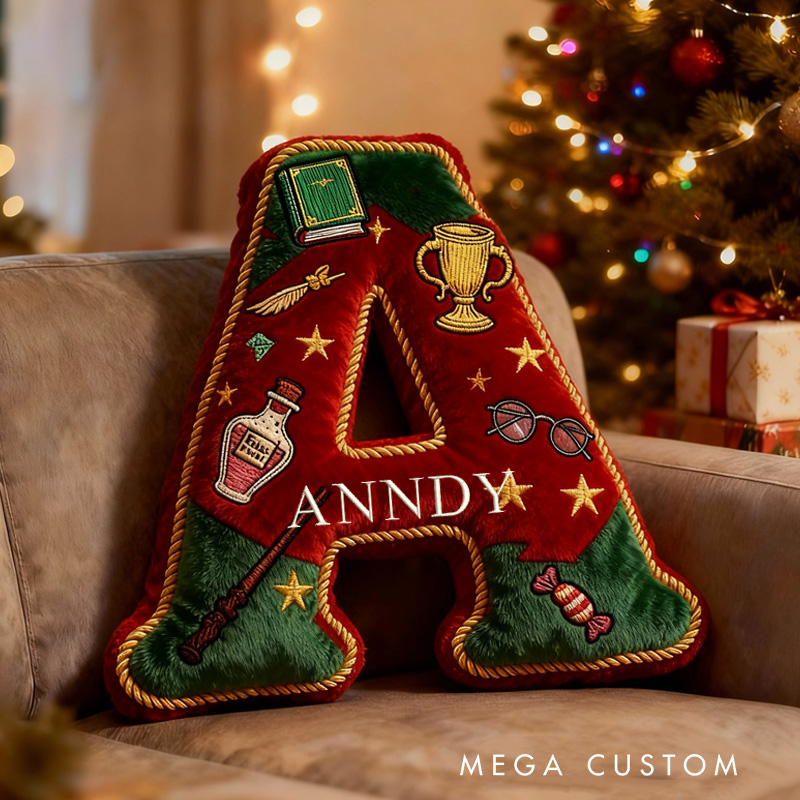 Personalized Christmas Magic Book Alphabet Throw Pillow Christmas Letter Pillow with Name Bookish Initial Pillow for Kids Boys Girls Book Lover Christmas Gift