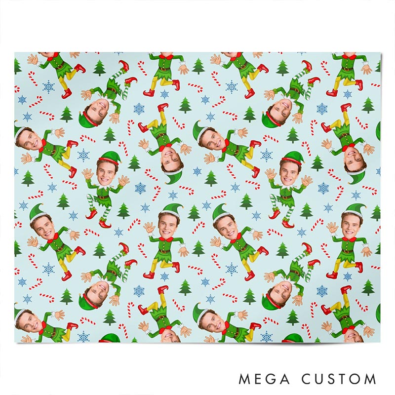Personalized Husband Boyfriend Face Wrapping Paper Girlfriend Wife Elf Face Christmas Wrapping Paper Christmas Gift for Couple Boyfriend Husband